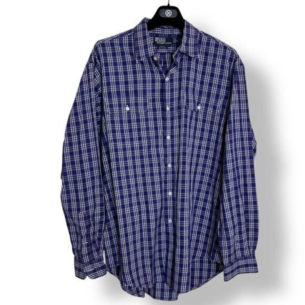Vintage Polo Ralph Lauren Button Up Shirt Mens Large Whitfield Two Ply Plaid